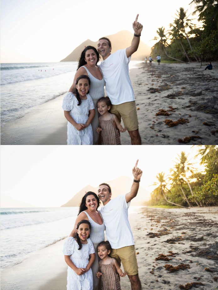 La même photo de famille avant et après retouche