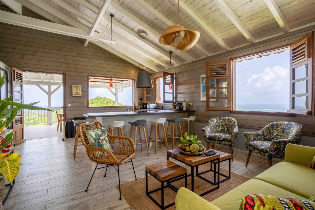 Salon traversant avec vue sur le jardin